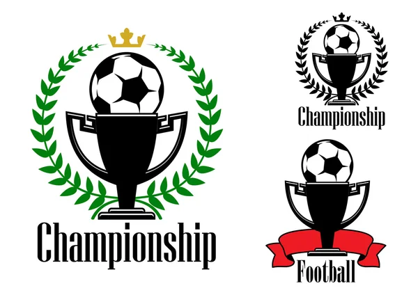 Soccer championship badges with ball and cup — Stock Vector