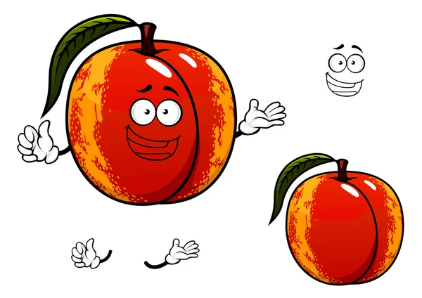 Fruit nectarine avec personnage de dessin animé feuille — Image vectorielle