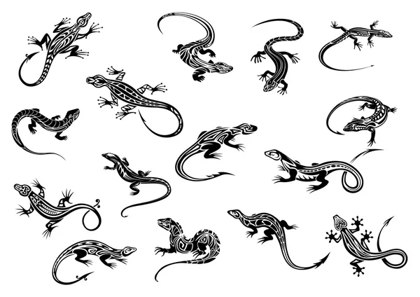 Black lizards reptiles for tattoo design — Stock Vector
