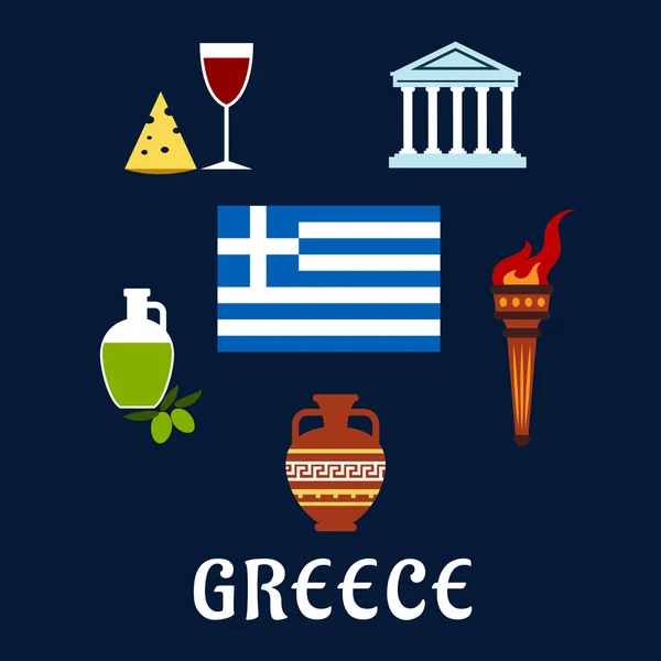 Símbolos tradicionales de Grecia e iconos culturales — Archivo Imágenes Vectoriales
