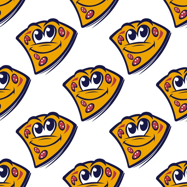 Seamless pattern with cartoon pizza slice characters — Stock Vector
