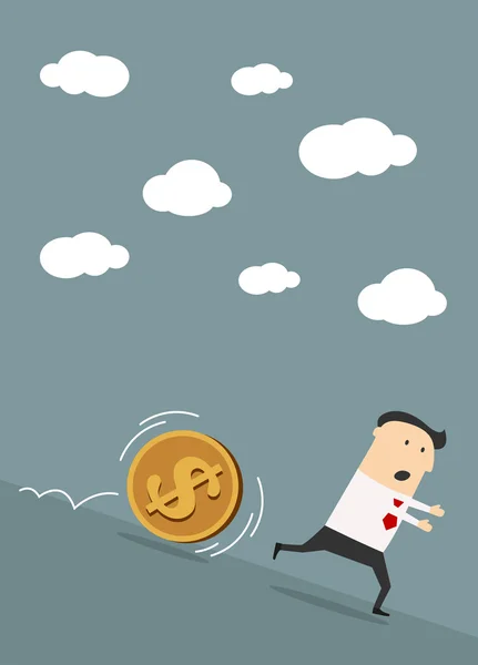 Businessman escapes from dollar coin — Stock Vector