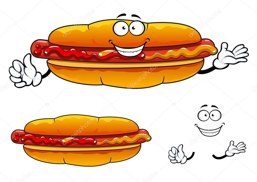 Cartoon grilled fast food hot dog character