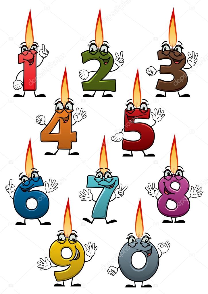 Cartoon numbers characters with birthday candles