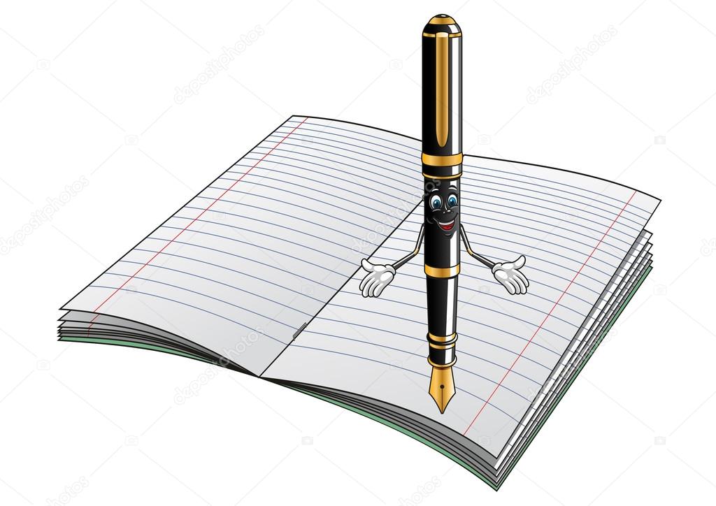 Fountain pen cartoon character with notebook Stock Illustration by ...