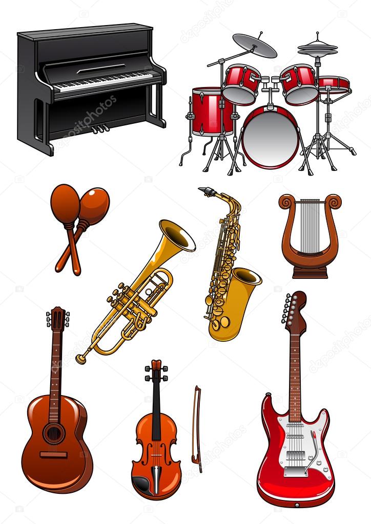 Classic musical instruments on white background