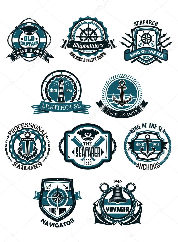 Marine and nautical heraldic emblems or icons