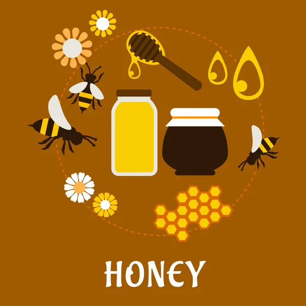Apicultura e mel fresco conceito plano —  Vetores de Stock