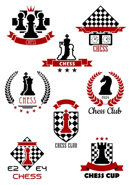 Jeu de sport d'échecs logos, étiquettes et symboles — Image vectorielle