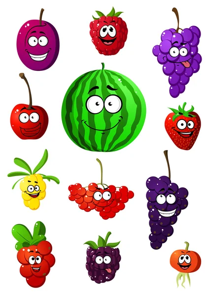 Colorful fruits and berries characters — Stock Vector