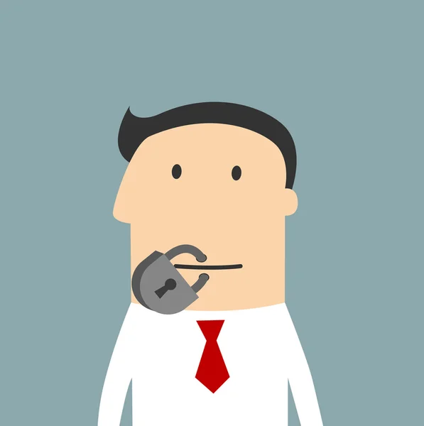 Cartoon businessman with a lock on the mouth - Stok Vektor