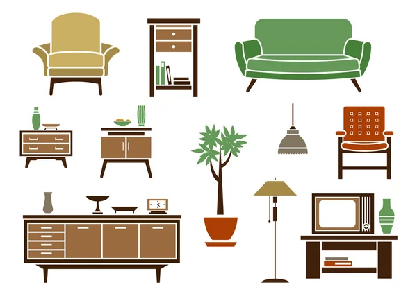 Iconos de interiores y muebles planos — Vector de stock