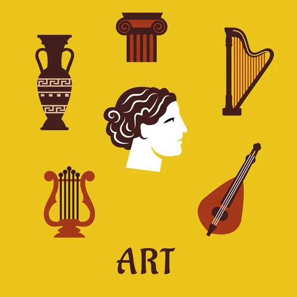 Iconos clásicos de arte plano e instrumentos musicales — Vector de stock