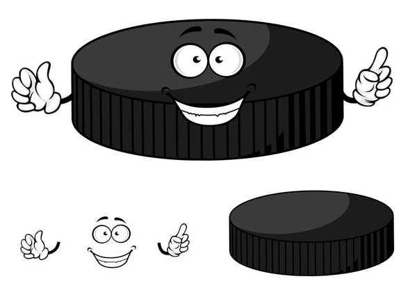 Šťastný karikatura hokejový puk mávat rukama — Stockový vektor