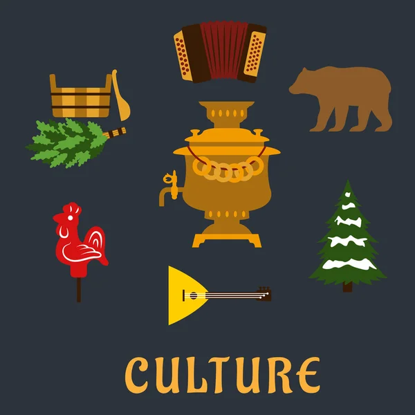 Conjunto de iconos planos cultura rusa — Vector de stock