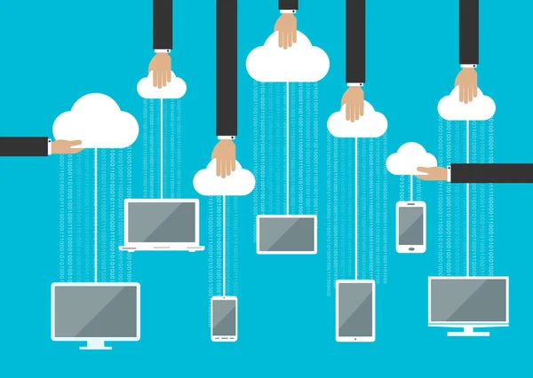 Peuples utilisant des gadgets dans le service cloud — Image vectorielle