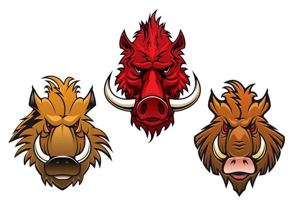 Fierce cartoon wild boar characters — Stock Vector