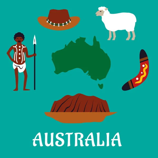 Iconos y puntos de referencia de viajes conceptuales australianos — Vector de stock