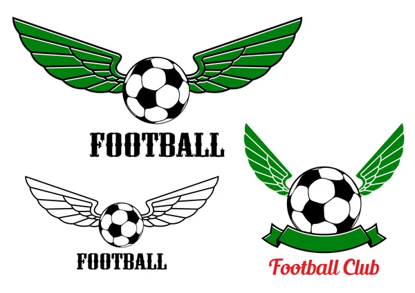Bola de futebol alado ou emblema de bola de futebol —  Vetores de Stock