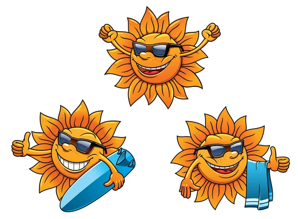 Trendy hip summer sun characters — Stock Vector