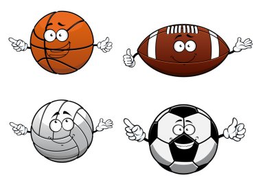 Cartooned sports balls characters with happy face vector