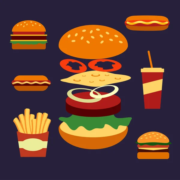 Iconos planos de comida para llevar surtida — Vector de stock
