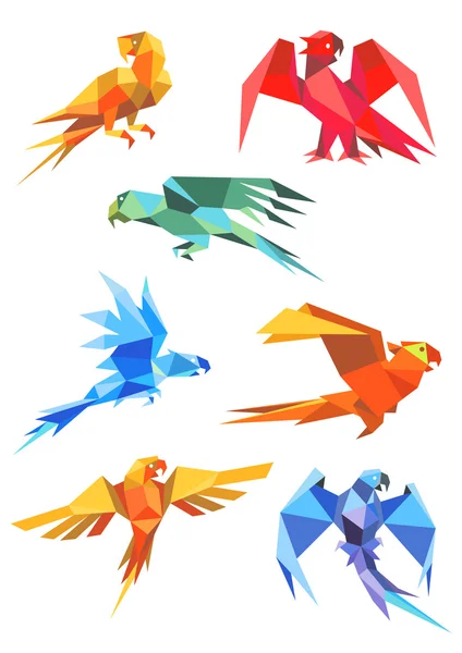 Papier origami coloré stylisé perroquets — Image vectorielle