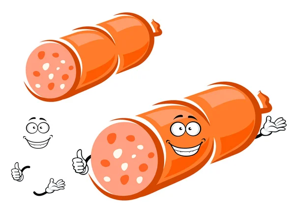 Salsicha em fatias de desenhos animados com rosto feliz —  Vetores de Stock