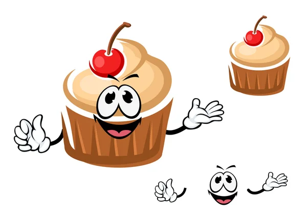 Personagem de cupcake engraçado com cereja —  Vetores de Stock