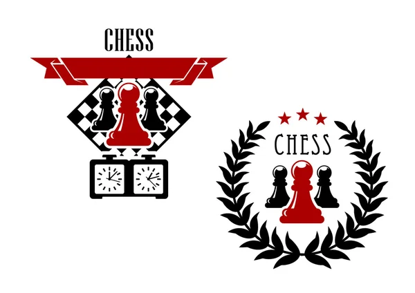 Σκάκι παιχνίδι εμβλήματα και σύμβολα — Διανυσματικό Αρχείο