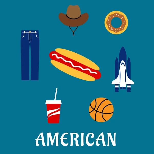 Símbolos e iconos planos americanos — Vector de stock