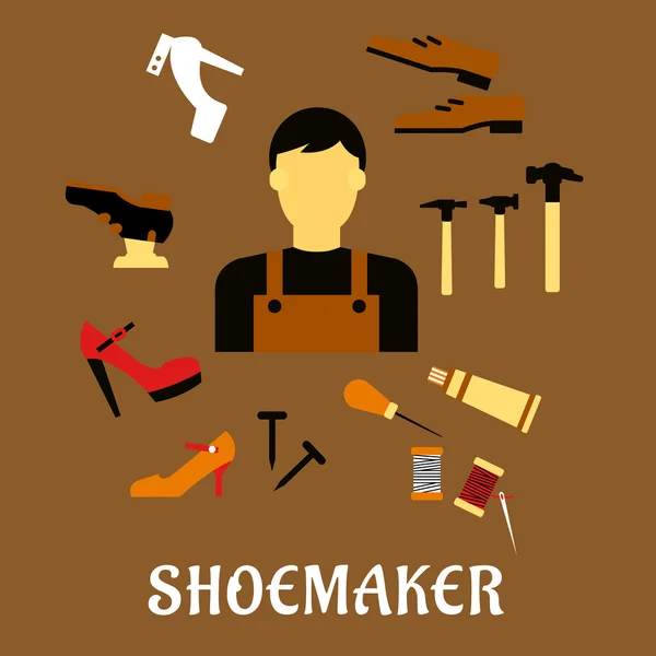 Shoemaker araçları ve düz stil ayakkabı — Stok Vektör
