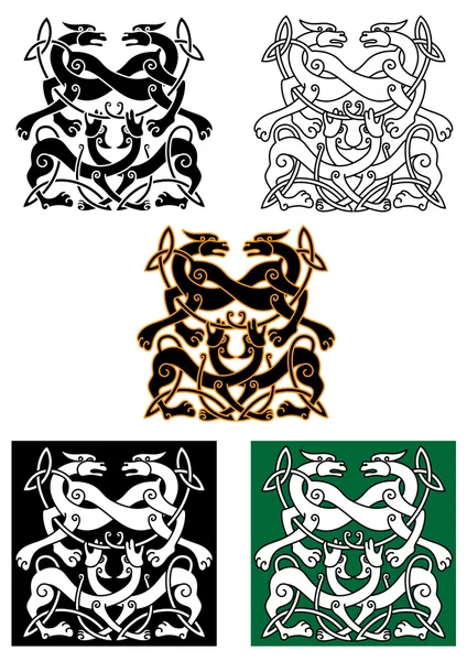 Animales míticos celtas ornamento tradicional — Vector de stock