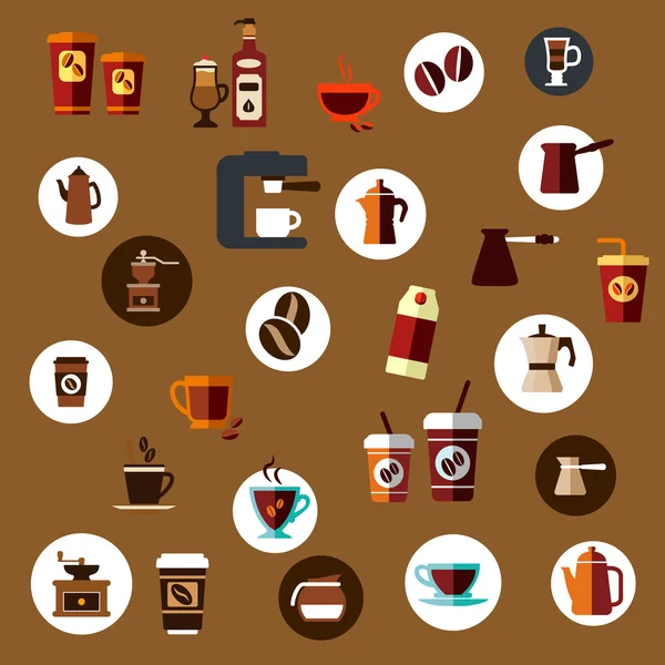平杯外卖咖啡、 豆、 盆图标 — 图库矢量图片