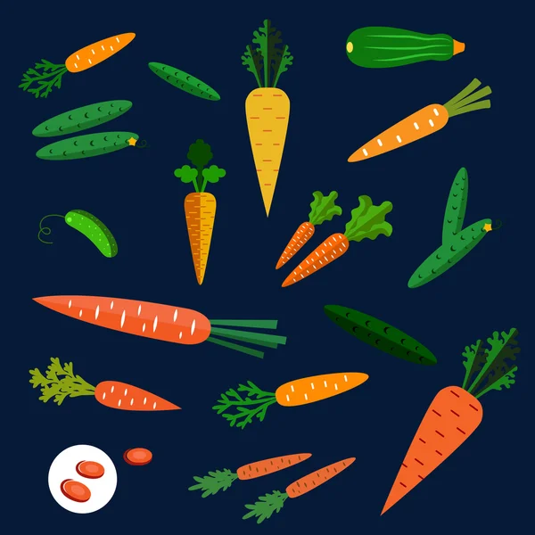 Carotte et concombre sains légumes plats — Image vectorielle