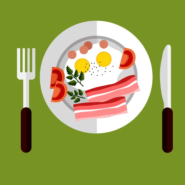 Sabroso desayuno de huevos y tocino — Vector de stock