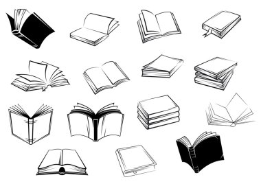 Siyah beyaz açık kitap simgeleri