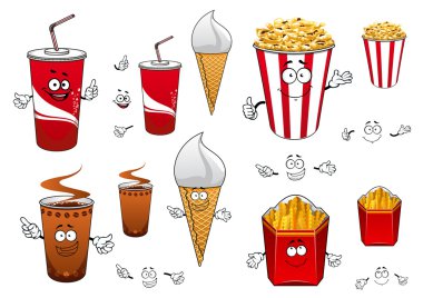 Fast food ve içecekler çizgi kahramanlar 