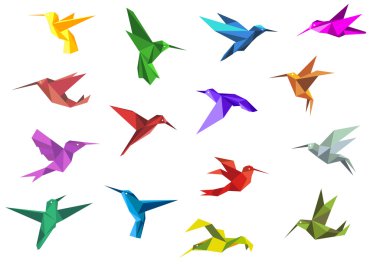 Origami sinek kuşlarının veya colibri kuş uçan