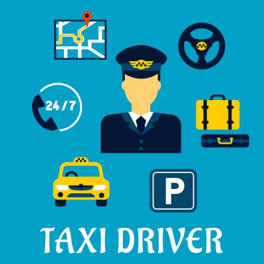 Taxi driver profession with service icons
