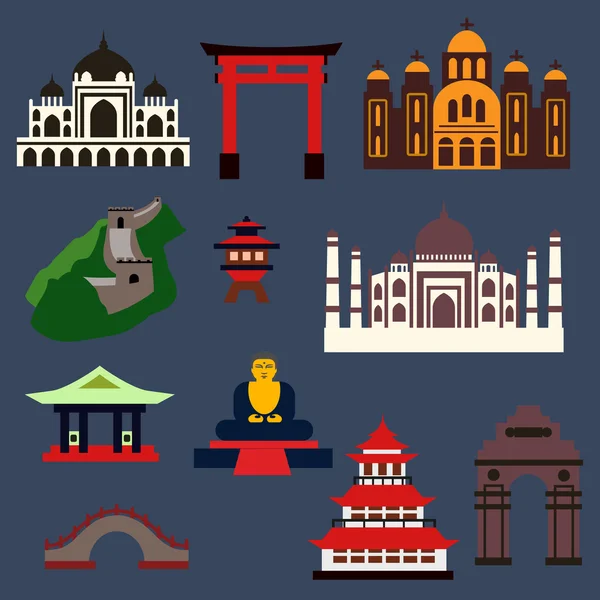 Antiguos monumentos y edificios de viajes famosos — Vector de stock