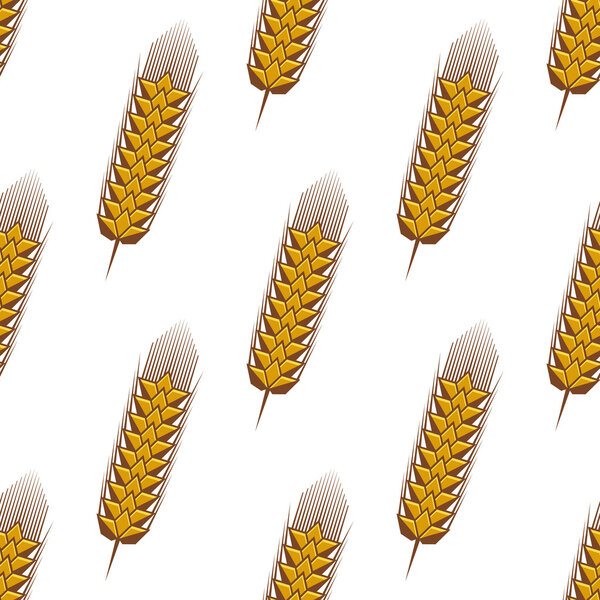 Golden spikelets of wheat seamless pattern