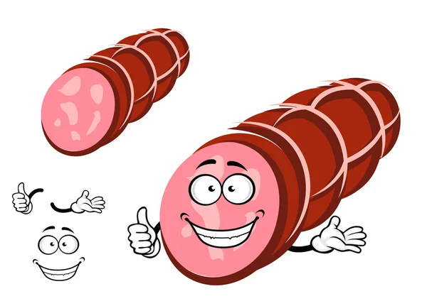 Carácter divertido de la salchicha de carne con el pulgar hacia arriba — Vector de stock