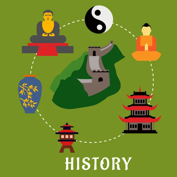 Çin tarihi düz yerler ve din simgeler — Stok Vektör