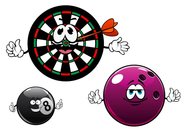 Cartoon bowling, billard et jeux de fléchettes personnages — Image vectorielle