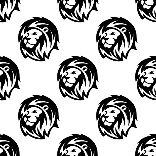 Seamless pattern of eraldic lions with shaggy mane — Stock Vector