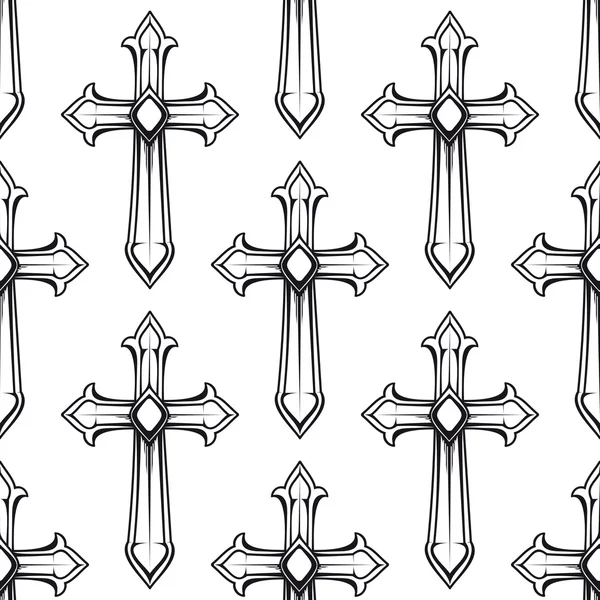 Seamless pattern with vintage catholic crosses — Stock Vector