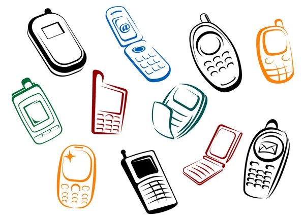 Ícones de telefones celulares modernos e retro —  Vetores de Stock