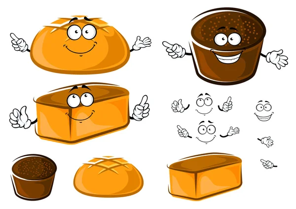 Cartoon white wheat and rye brown breads characters — Stock Vector