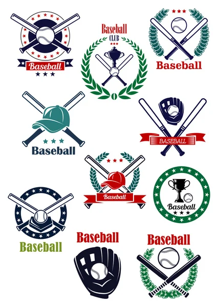 Béisbol juego retro emblemas e iconos — Vector de stock